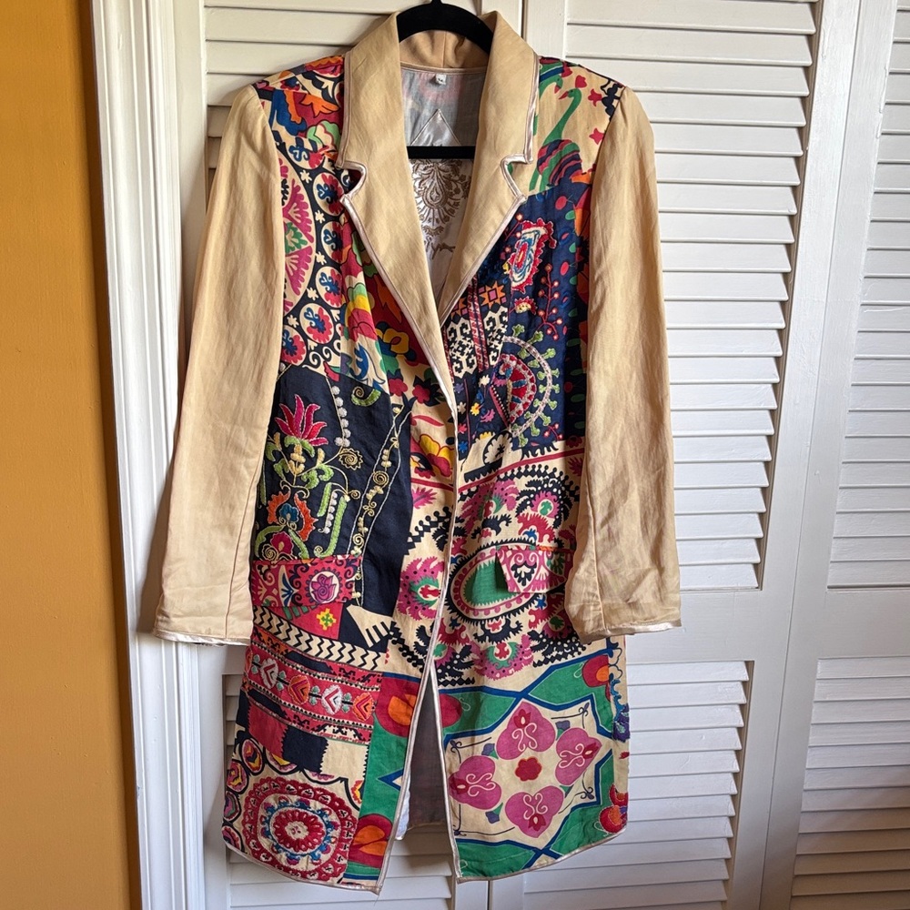 Vibrant Patchwork Trench Coat - Picture 1 of 2